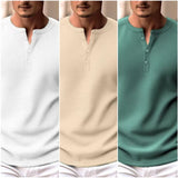 Riolio Spring New Solid Color Slim Fit Long Sleeve T-shirt Men's Henley Neck Breathable Sports Coat Waffle Cotton Casual Long Sleeve