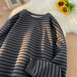 Riolio  Men's Tri-color Striped Sweatshirt American Classic Style Retro Casual Round Neck Top Unisex College Style Trendy Menswear