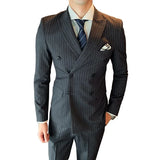 Riolio  ( Jacket + Vest + Pants ) New Men's Double-breasted Tuxedo Groom's Wedding Dress British Gentleman Suit 3Pcs Sets