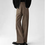Riolio Korean Elegant Pants Fake Pocket Decoration Wide-leg Pants Autumn New American Style Design Sense Spliced Straight Suit Trousers