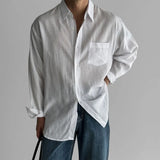 Riolio  Linen Long-sleeved Shirt Men's Spring Autumn Retro Style Loose Thin Breathable Shirt