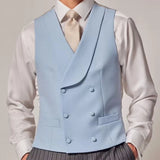 Riolio  Men Vest Sky Blue Solid Color Double Button With Lapel Waistcoat For Wedding Groom Business Formal Banquet Work Men Suit Vest