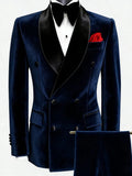 Riolio  Man Velvet Slim Fit Suits 2 Pieces Dancing Wear Handsome Classic Suit Set For Men Wedding Birthday Outfit Plus Size Party