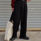 Riolio  Men Draped Wide Leg Suit Pants Korean Style Loose Straight Casual Dress Trousers For Autumn