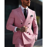 Riolio Solid 2 Pieces Men Suits Set Fashion New Men's Formal Business/Wedding Groom Suits Peak Lapel Double Breasted Blazer Trousers