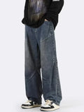 Riolio New Hip Hop Fashion Drawstring Jeans Men's Streetwear Vintage Wide Leg Straight Denim Trousers Y2K Baggy Pantalones Hombre