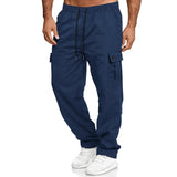 Riolio  Men's Casual Cargo Pants Elastic Waist Drawstring Straight Leg Trousers with Multi Pockets
