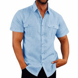 Riolio Cotton Linen Hot Sale Men Short-Sleeved Shirts Summer Solid Color Comfort Collar Casual Beach Style Plus SizeMale Shirts M-5XL