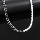 Riolio New Trendy Imitation Pearl Chain Men Necklace Fashion Handmade 6mm Bead Chain Necklace For Men Jewelry Gift