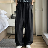 Riolio  Japanese Style Wide Leg Pants Men Elastic Waist Loose Baggy Trousers Breathable Spring Summer for Daily Streetwear
