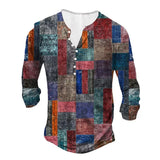 Riolio Vintage Men's T-shirt Graphic T Shirts Cotton Tees Geometic Line 3D Printed Long Sleeve Henley Shirt Oversized Men Clothing Tops