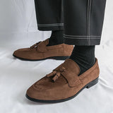 Riolio  Mens Tassels Loafers Comfortable Suede Shoes Men Leather Low-heel Wedding Moccasins British Style Non-Slip Retro Driving Shoes