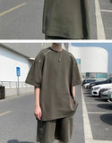 Riolio American Heavy Double Zipper Sports Suit Men's Summer Trendy Design Handsome Short-sleeved Shorts Casual Two-piece Set Urban