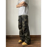 Riolio Men's Fashion Cargo Pants Jeans Washed Camouflage Multi-pockets Straight Wide Leg Denim Vintage Y2K 92s Pants New Stylish