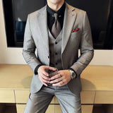 Riolio  Wool 6% (Jakcet + Vest + Pants ) High-end Brand Mens Solid Color Leisure Business Suit 3Pcs Sets Groom Wedding Dress Party Suit
