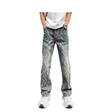 Riolio  Jacquard Jeans Men New American Style Old Washed Jeans Retro  Fashion Trend Pants Baggy Hip Hop Streetwear slim fit Denim pant