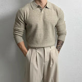 Riolio  New Korean Fashion Men Polo Sweater Light Luxury Knitted Solid Color Long Sleeve Pullover Premium Quality Skin-friendly Knitwear