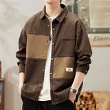 Riolio  American Retro Workwear Spring Men's Long Sleeve Trendy Casual Loose Patchwork Shirt Coat
