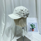 Riolio  Vintage Flat-Top Zipper Beret Hat for Women Men Women Outdoor Leisure Activities Street  Rivet Baseball Cap Summer Sunshade