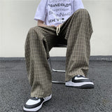 Riolio Summer/Autumn Plaid Pants Men Loose Casual Straight Trousers for Male/Female Harajuku Hip-hop Streetwear Wide-leg Mopping Pants