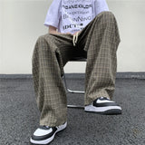 Riolio Summer/Autumn Plaid Pants Men Loose Casual Straight Trousers for Male/Female Harajuku Hip-hop Streetwear Wide-leg Mopping Pants