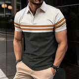 Riolio 2024 Summer Best-Selling Men's Polo Shirt Lapel Printed Men's Clothing Stripes Polo Shirt Casual Sports Men's Shirt