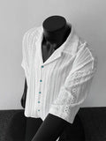 Riolio White Hollow Short-sleeved Shirt Men's Summer American Retro Ice Silk Cool Cuban Collar Shirt Fashionable Half-sleeved Urban