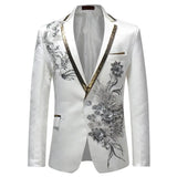 Riolio White Floral Sequin Embroidery Suit Jacket Men Wedding Groom Tuxedo Suit Blazers Mens One Button Peak Lapel Stage Costume Homme