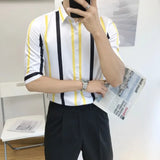 Riolio  Men's Fashion Striped Slim Fit Lightweight Shirt Three Quarter Sleeve Summer New Trendy Design Versatile Casual Wear