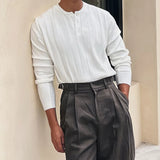 Riolio  Vintage Solid Color Knit Henley Shirt Mens Spring Autumn Casual O Neck Buttoned Sweater For Men Daily Leisure Long Sleeve Tops