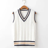 Riolio Sweater Vest Men Thicken V-neck Sleeveless Knitted Sweaters Vests Striped Retro Preppy-style Simple Chic Loose Casual All-match