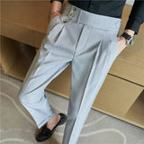 Riolio Men Pants Classic Men's Office Trousers Slim Fit High Waist Vintage Pockets for Formal Business Style Elegant Formal Pants