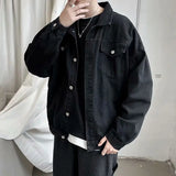 Riolio Black Denim Short Jacket Men Turn Down Collar Bomber Jacket Jeans Coats Casual Pockets Overalls Streetwear Man Clothing Outwear