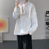 Riolio  Collar Sweatshirt Mens Layered V Neck Pullover Fake Two Piece Streetwear Casual Hoodie Jacket Fall 2025 New Tie Dye Design