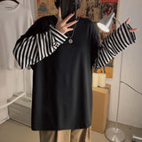 Long Sleeve Fake Two-piece T Shirt Striped Big Shirts Men Clothing Men Fashion New Oversized Tees Clothes Tshirt harajuku