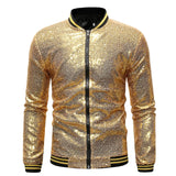 Riolio Shiny Sequins Sparkle Bomber Jacket Men Newest Gold Glitter Striped Zipper Mens Jackets And Coats Party Dance Show Clothes