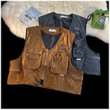 Riolio American Outdoor Multi-function Short Vest Jacket Basic Commuting Versatile Vest Cityboy Workwear Waistcoat Aesthetic Urban Chic