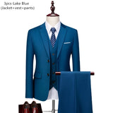 Riolio WELL DRESSED MEN 3 Piece Men's Wedding Suit Fashion Men's Slim Solid Color Business Office Suit Sets Large Size Men Blazer+ Pants + Vest