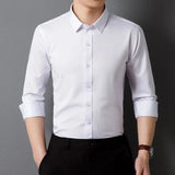 Riolio  Elastic Long-sleeved Shirt Work-fitting Business Shirt Young Men's Spring Summer Casual White Shirt