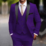Riolio  3 Pieces Black Set Customized Business Formal Men Suit Groomsman Wedding Party Prom Male Tuxedos