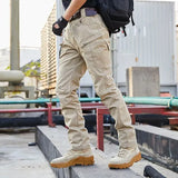 Riolio  Khaki Tactical Cargo Pants Men Wear Resistant Fabric Multi Zipper Storage Pockets Outdoor Mountain Walking Straight Trousers