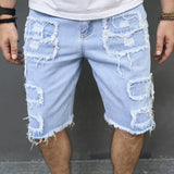 Riolio Summer Men High Street Ripped Patch Denim Shorts Stylish Solid Casual Male Straight Jeans Shorts