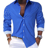 Riolio  Men's Striped Turn Down Collar Long Sleeve Shirt Casual Button Down Blouse