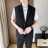 Riolio Suit Vest Men Slim Fit Fashion Social Mens Dress Vest Korean Business Casual Solid Color Vest Mens Office Formal Vest S-3XL