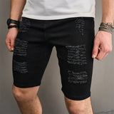 Riolio Street Men Holes Distressed Slim Beach Denim Shorts Summer Stylish Solid Male Casual Jean Five-point Pants