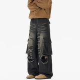 Riolio  Ripped Camo Jeans Men 2025 New Loose Straight Leg Denim Pants Outdoor Hiking Trousers Casual Comfort Street Style Fashion