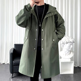 Riolio New Autumn Men's Jacket Trench Coats Pie Over Solid Color Hooded Men's Fashion Handsome Leisure Long Jacket Trench Coats