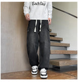 Riolio  Straight Leg Jeans Elastic Waist 2025 New Patchwork Design Utility Cargo Pants Men Big Side Pockets Autumn Workwear Trousers