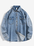 Riolio New Denim Cotton Men's Shirt Long Sleeve Black Blue Drop Shoulder Button Pockets Cowboy Loose Casual Work Jeans Shirts