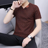 Riolio  Summer New Korean Fashion Sports Chic Street Tees Hipster Y2K T-shirt V-neck Short-sleeve Solid Color Top Men Y2K Male Clothes